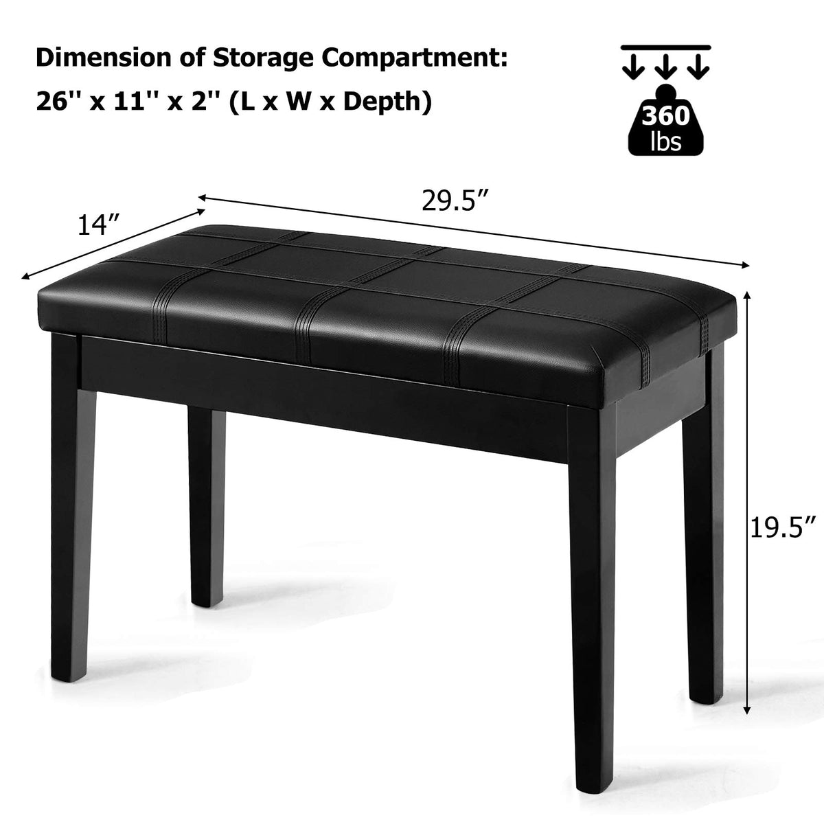 GOFLAME Piano Bench with Padded Cushion and Music Storage, Comfortable Double Duet Seat with PU