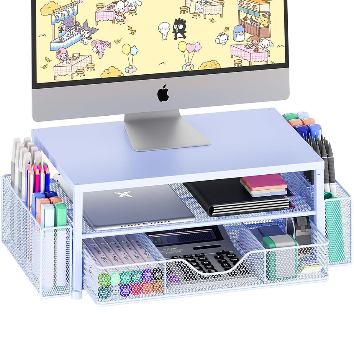 OPNICE Desk Organizers and Accessories, Computer Monitor Stand Riser with Drawer and 2 Pen Holders