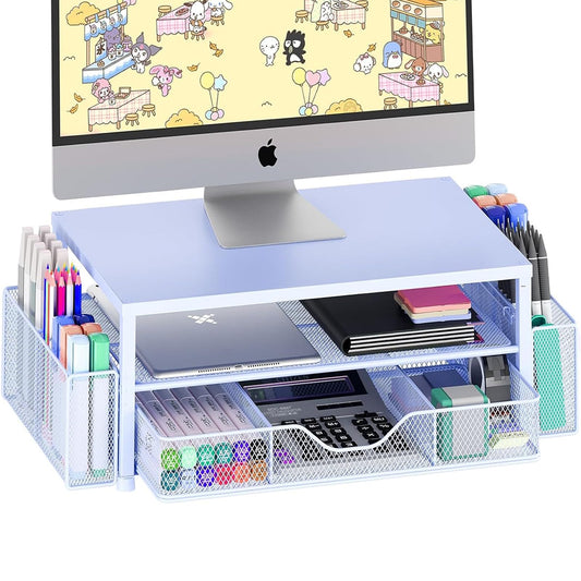 OPNICE Desk Organizers and Accessories, Computer Monitor Stand Riser with Drawer and 2 Pen Holders