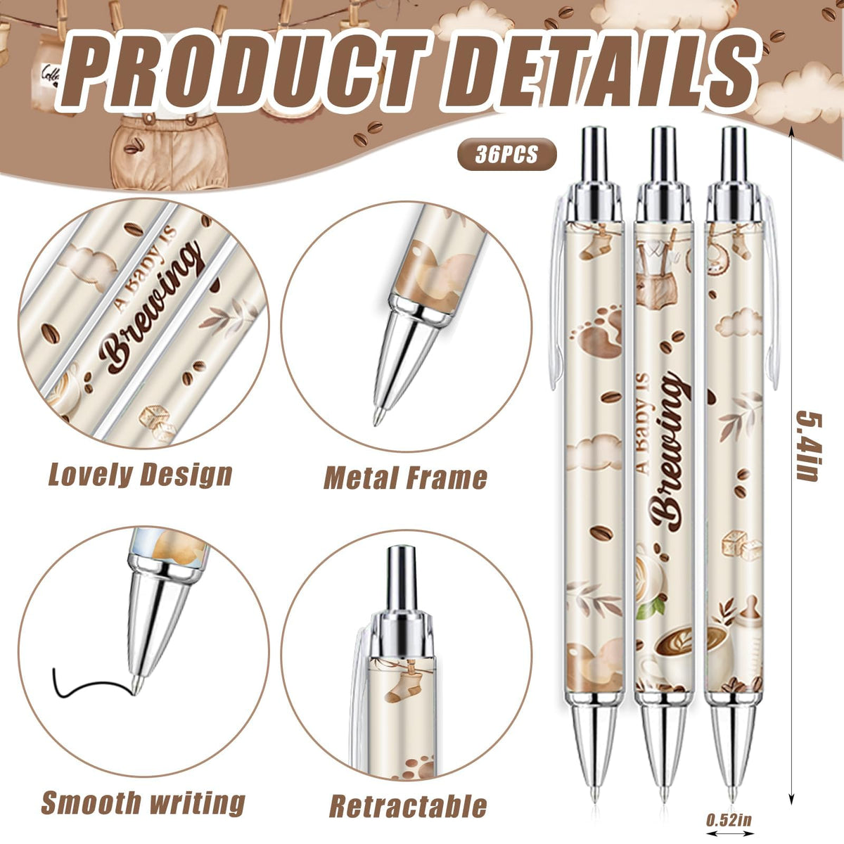 145 Pieces Coffee Baby Shower Favors for Guest A Baby is Brewing Ballpoint Pens and Keychains Gifts