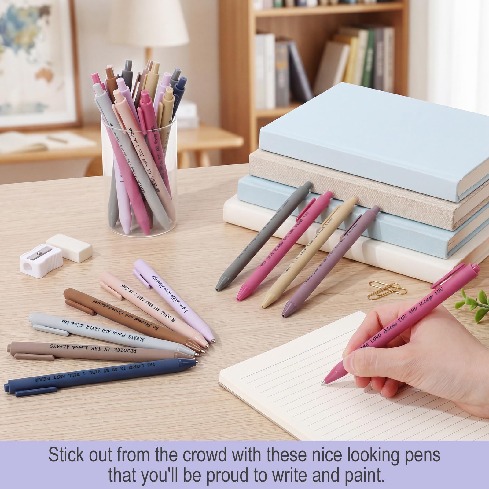 Crtiin 50 Pcs Inspirational Pens Bulk Light Hues, Christian Quotes