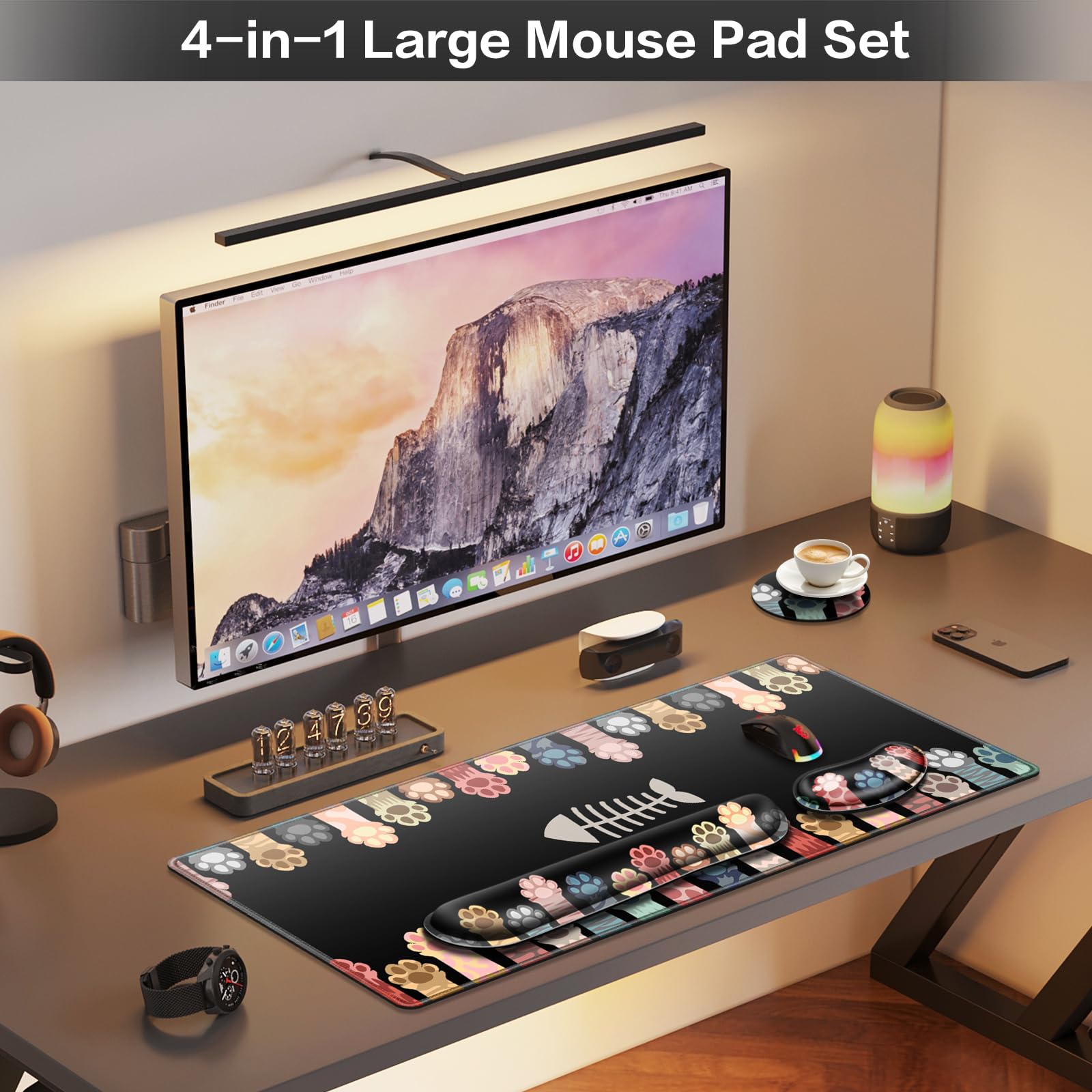 Desk Mat, Large Gaming Mouse Pad with Wrist Rest, 4 in1