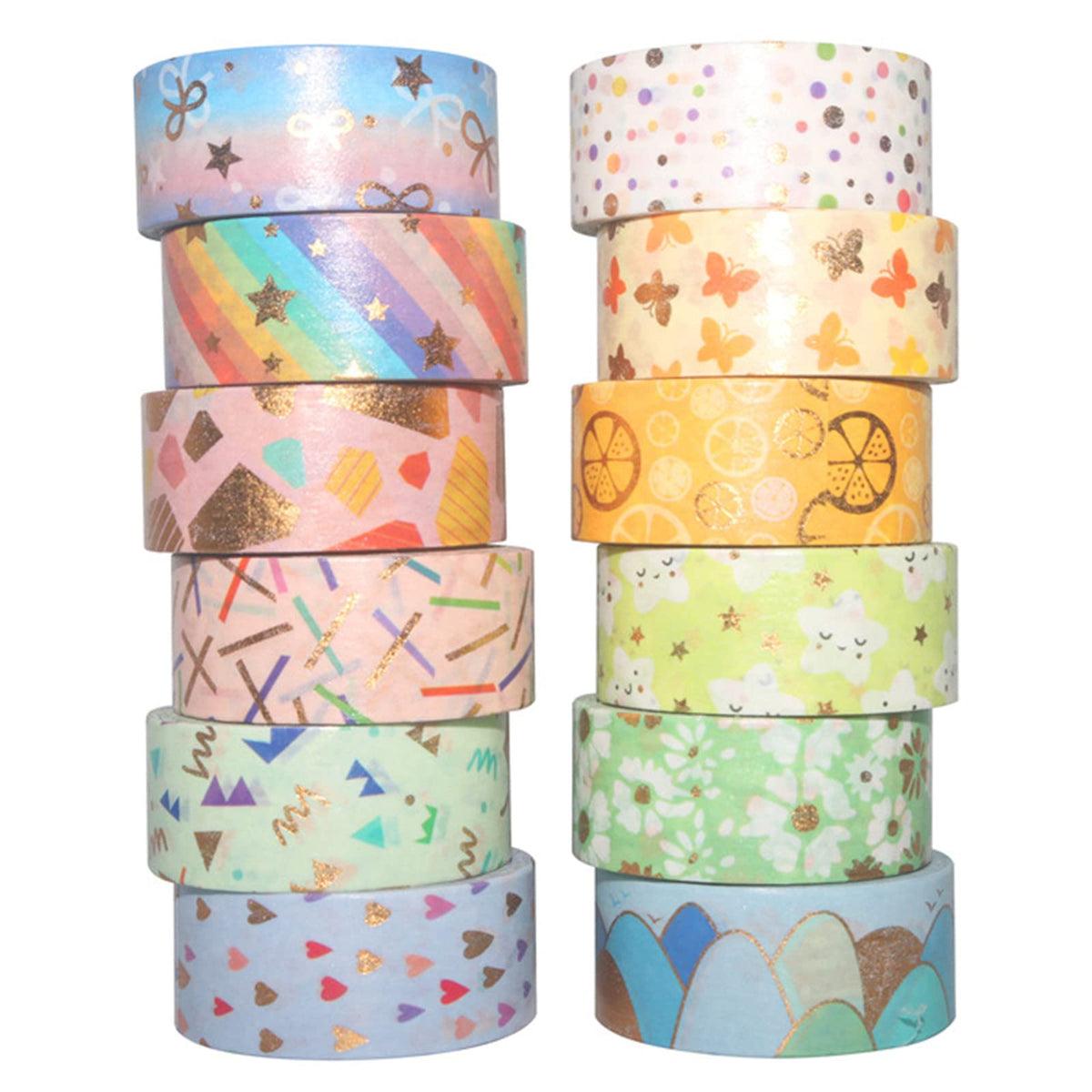 Esweny Candy Color Washi Tape Set 12 Rolls Bronzing Decorative Holiday Arts and Craft Washi Masking