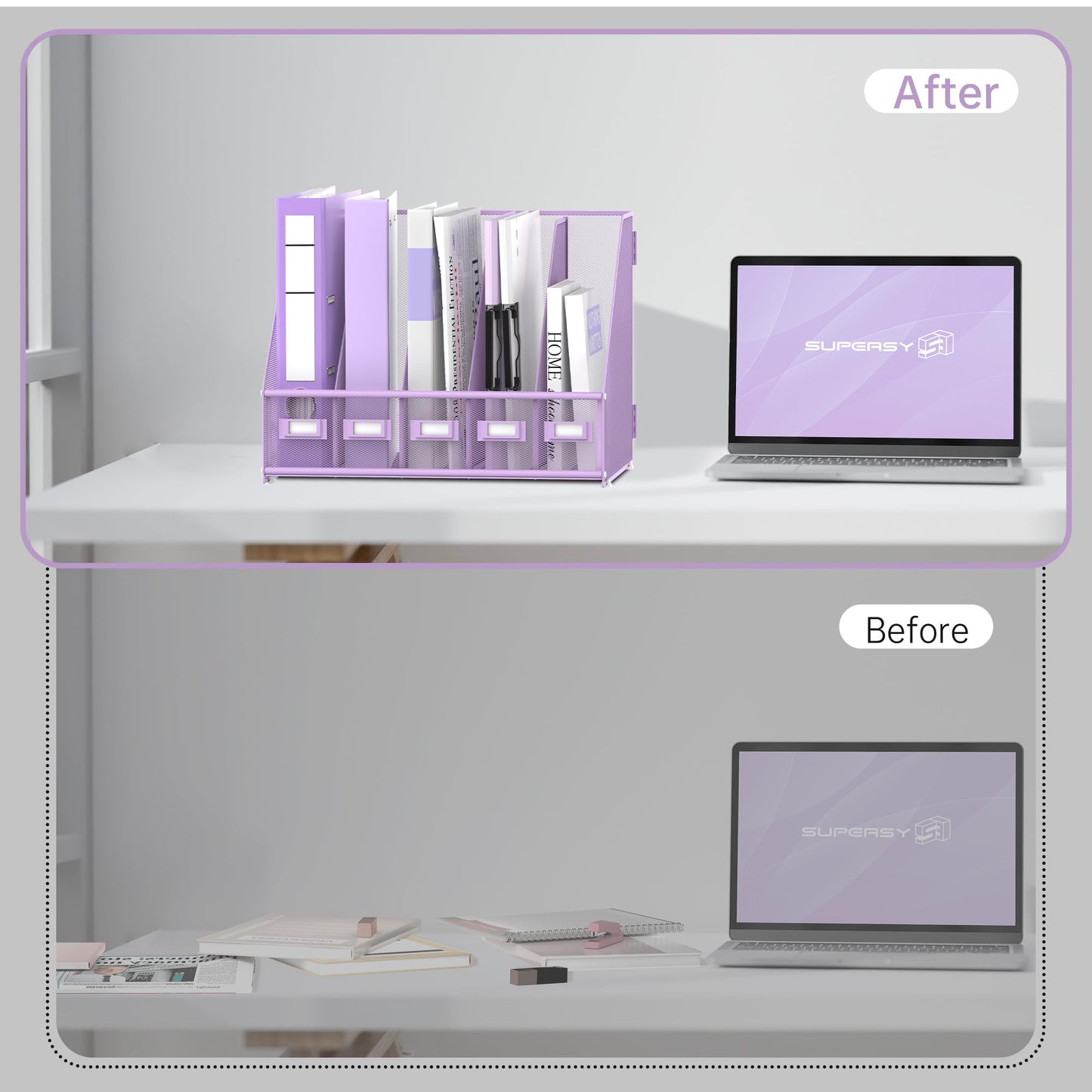 SUPEASY Desk Organizers Metal Desk Magazine File Holder with 5 Vertical Compartments Rack File