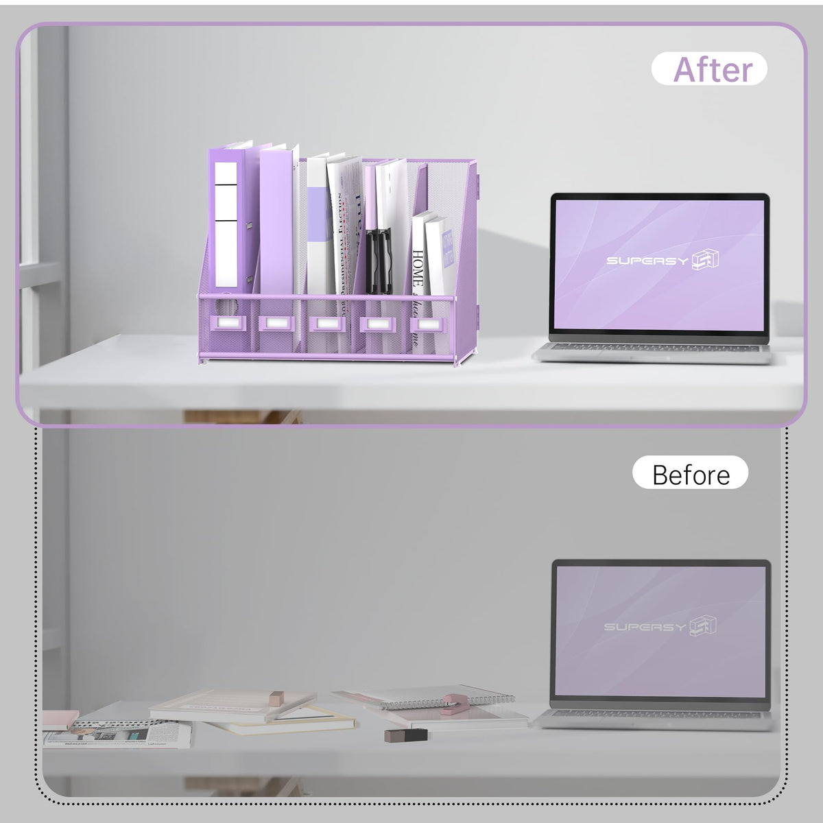 SUPEASY Desk Organizers Metal Desk Magazine File Holder with 5 Vertical Compartments Rack File