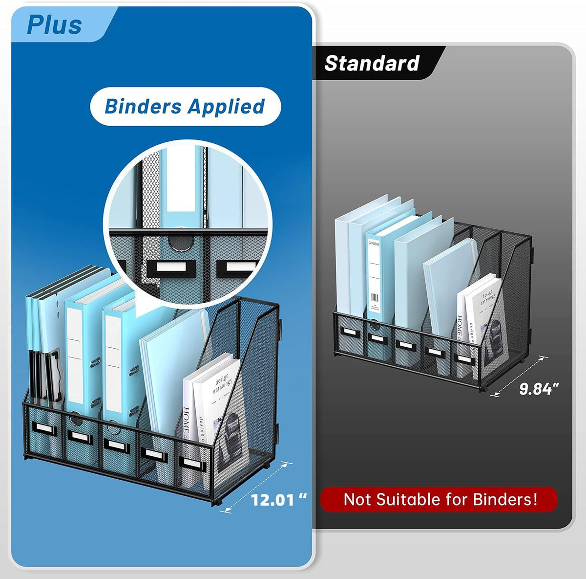 SUPEASY Desk Organizers Metal Desk Magazine File Holder with 16''x12''x12'' 5 Vertical Compartments