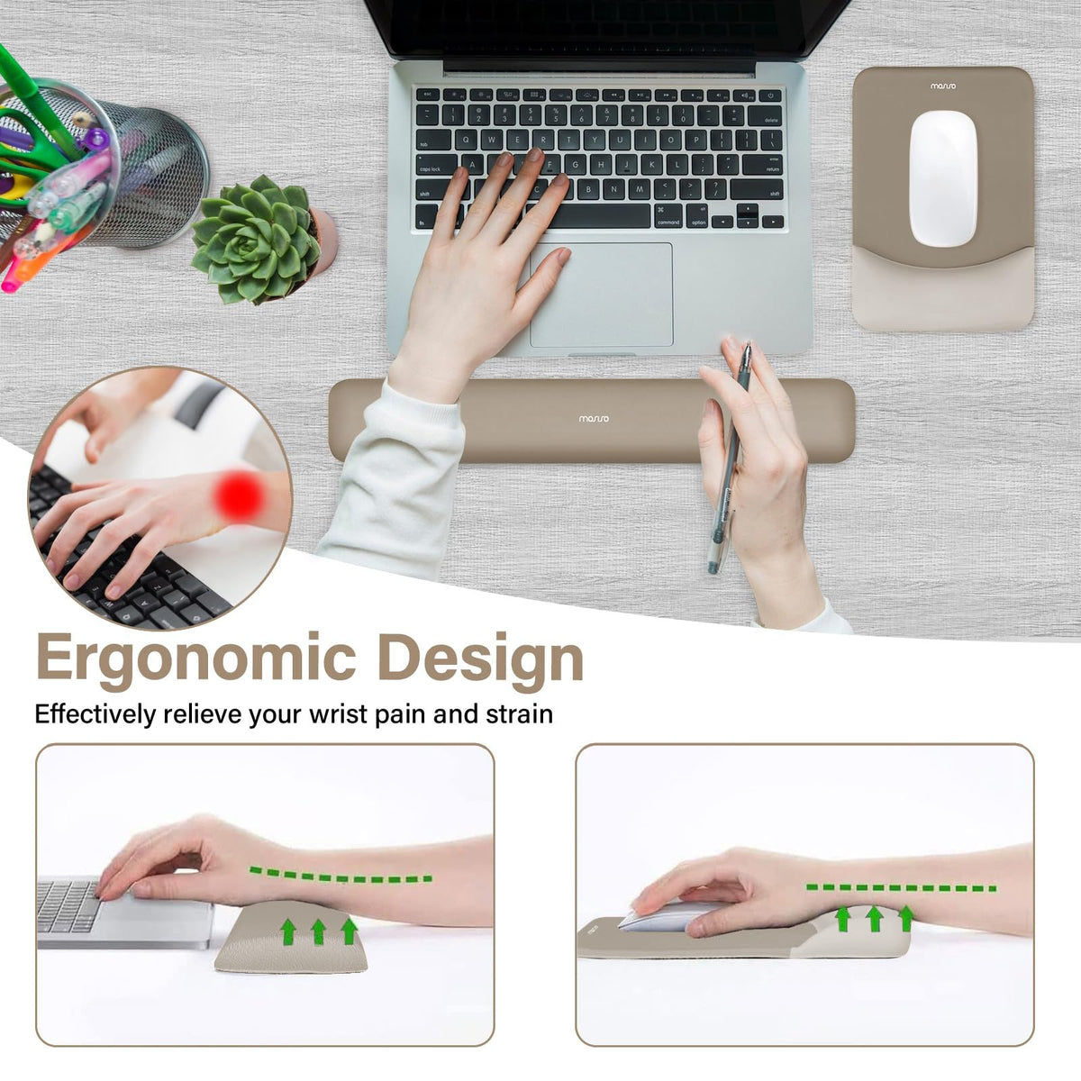 MOSISO Wrist Rest Support Mouse Pad & Keyboard Set, Bronze Brown