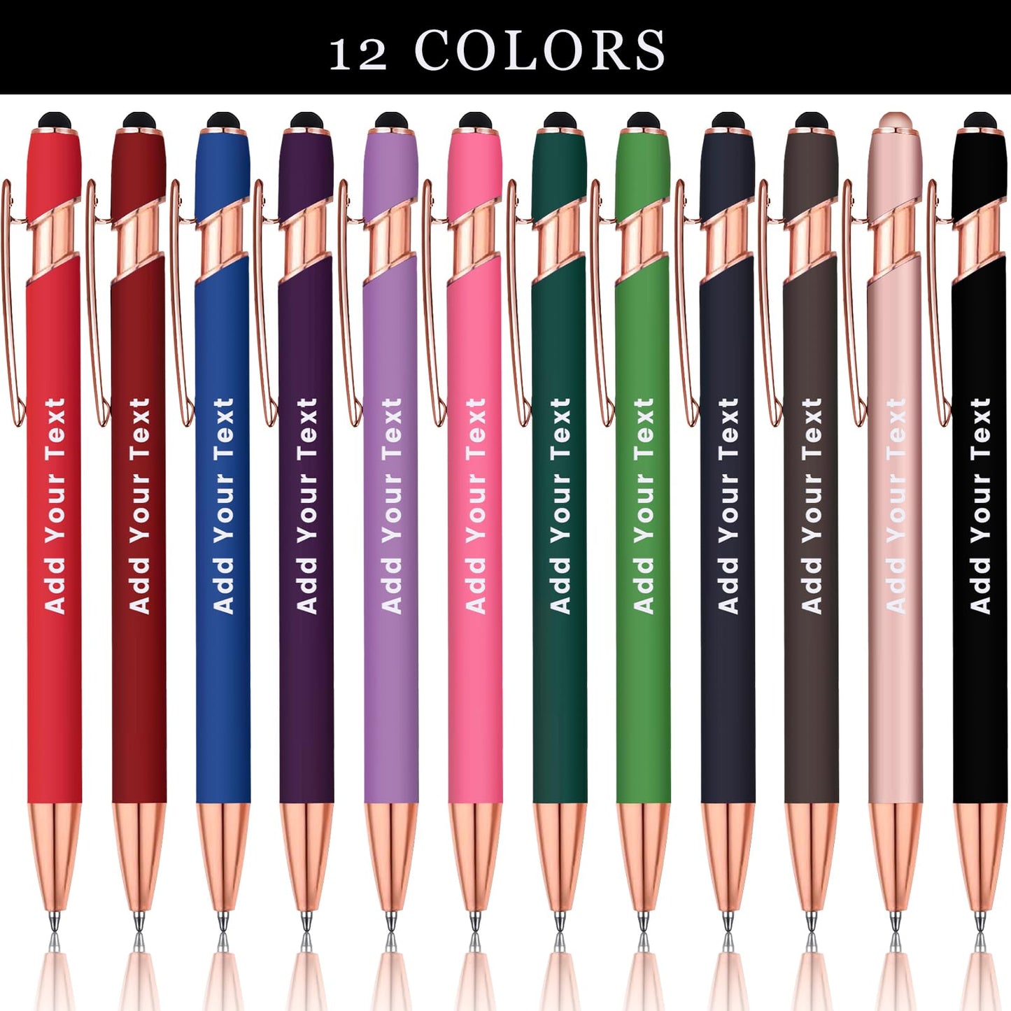 Personalized Ballpoint Pen with Stylus Tip, Custom Name & Logo, 12 Colors