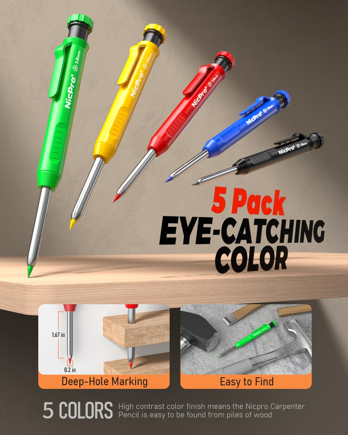 Nicpro 27 Pack Carpenter Pencils for Woodworking