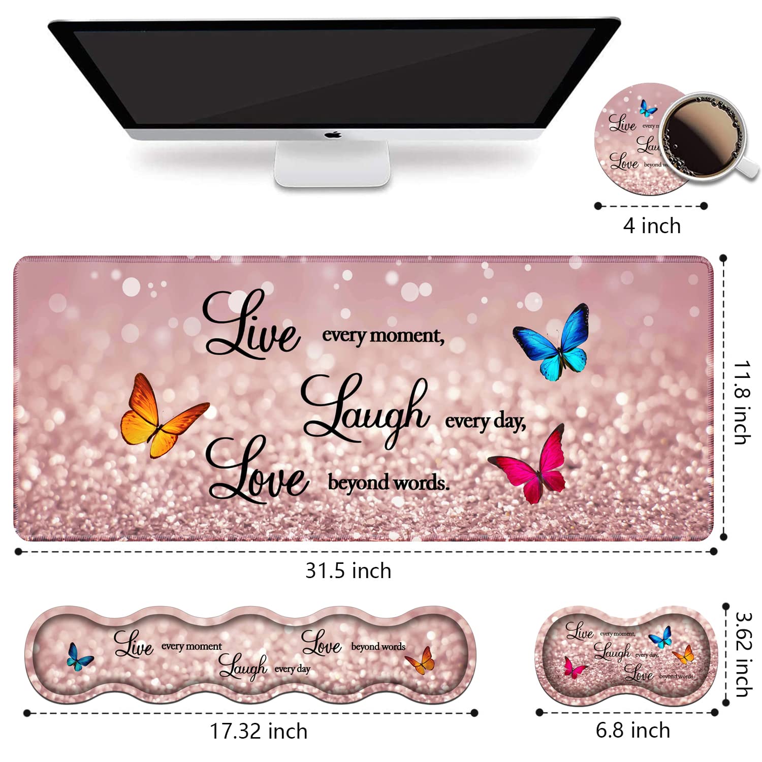 Ergonomic Keyboard Wrist Rest & Mouse Pad Wrist Rest Set, Large XXL Gaming Desk Mat 31.5"x 11.8"