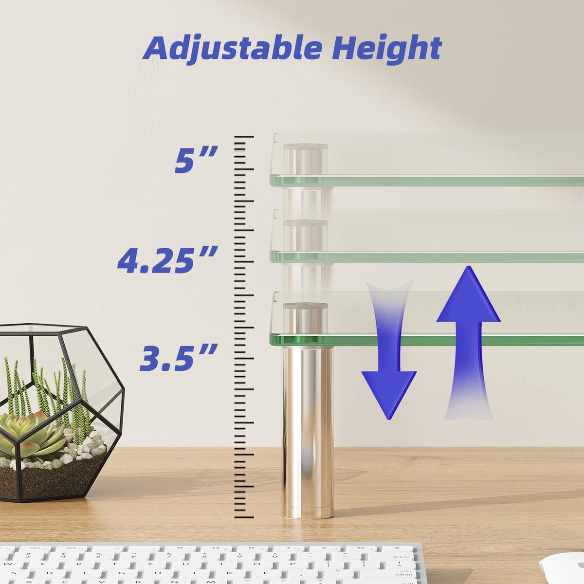 Simple Trending 2-Pack Tempered Glass Monitor Stand, Adjustable, Clear