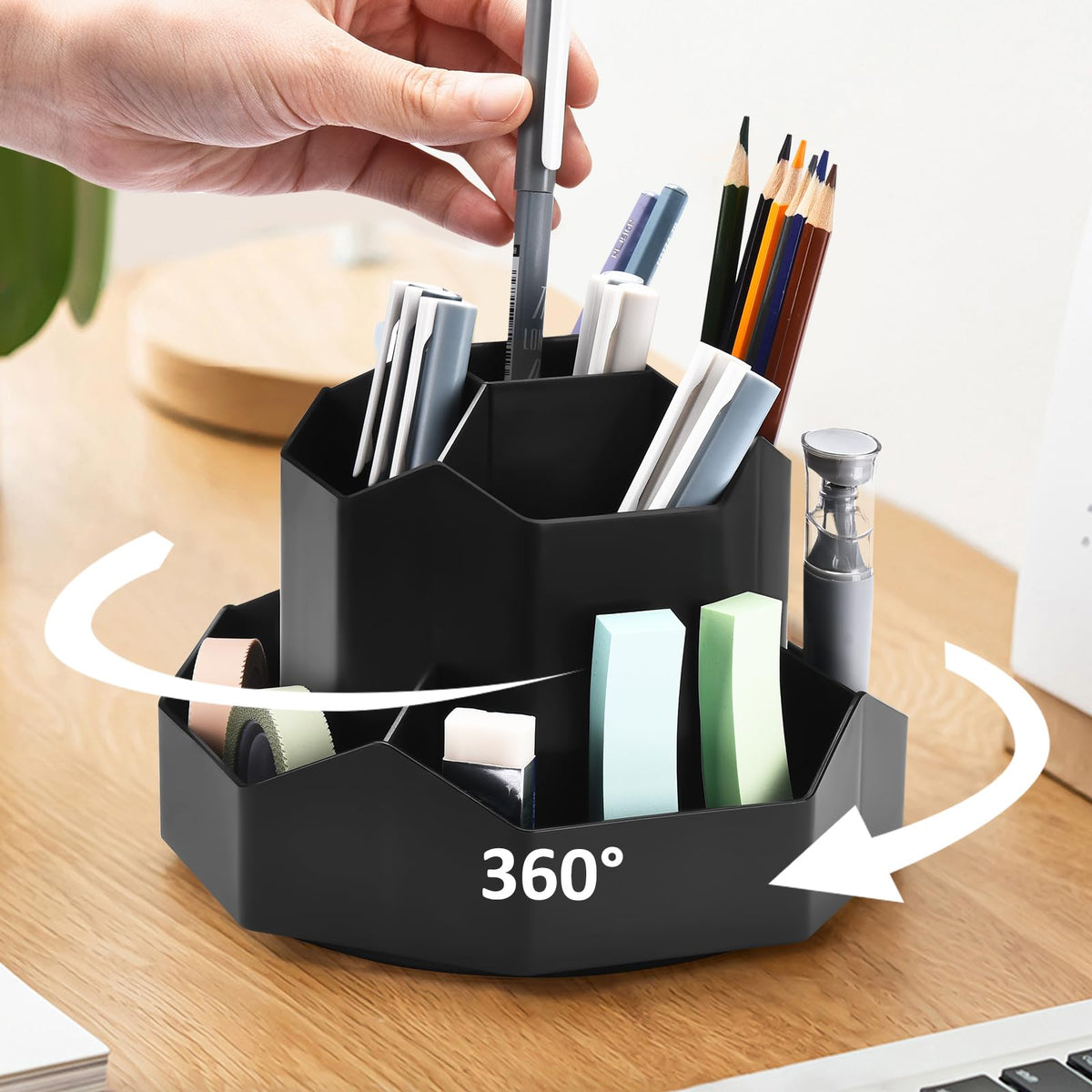 GGIANTGO Pencil Pen Holder for Desk, 9 Slots 360 Degree Rotating Desk Organizer, Cute Pen