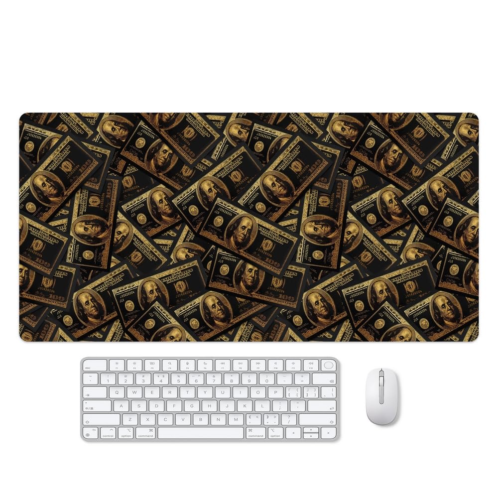 Reateforin Black Money Rectangle Mouse Pad Non Slip Rubber Base 31.5"x15.7" Gaming Keyboard and