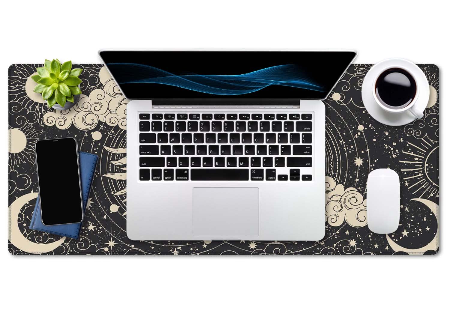 SSOIU Astrology Sun with Moon Mouse Pad 35.5 X 15.7 Inch XXL Black Full Desk Mousepad Extended