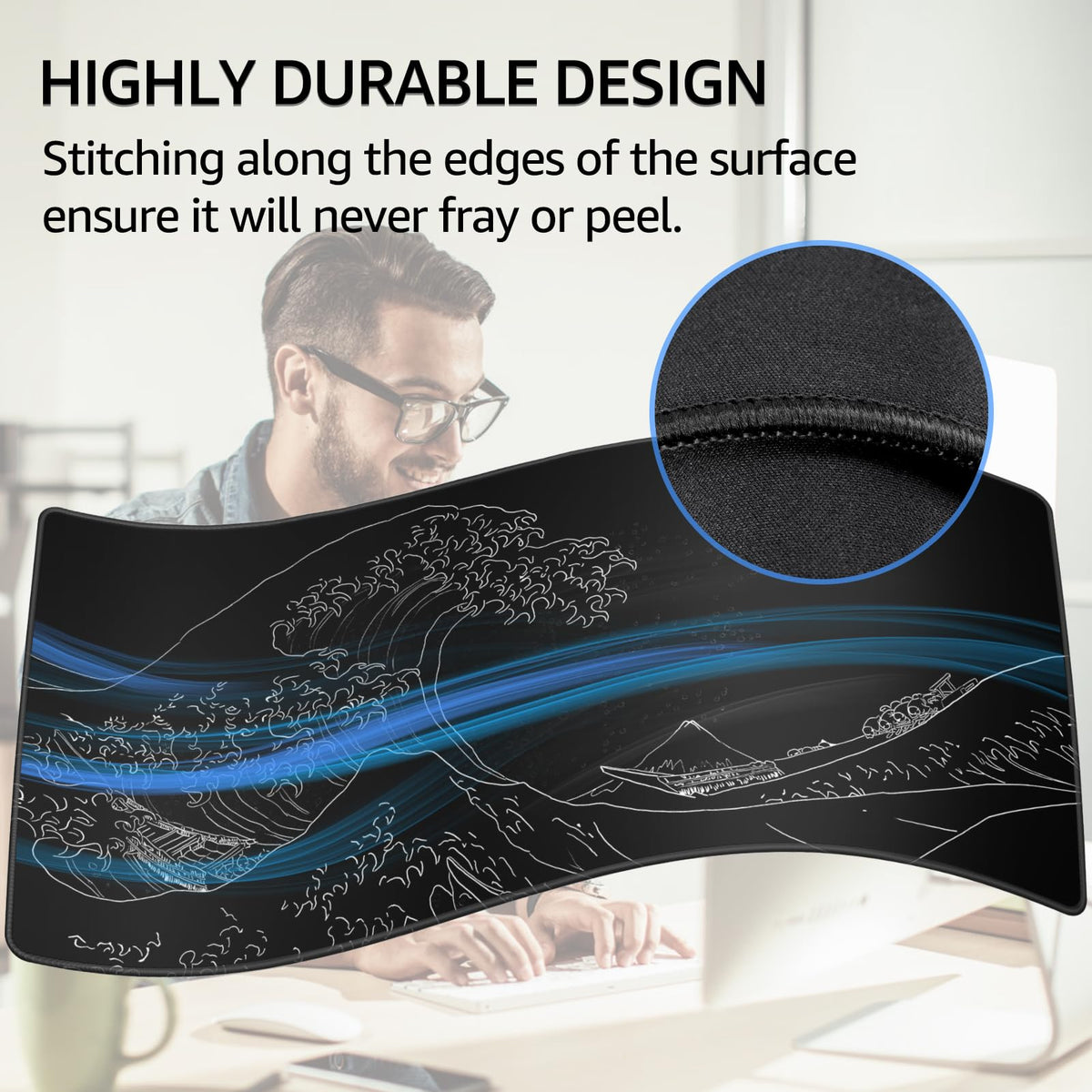KTRIO Large Gaming Mouse Pad, Desk Mat, 31.5 x 15.7 in, Kanagawa Wave, XXL