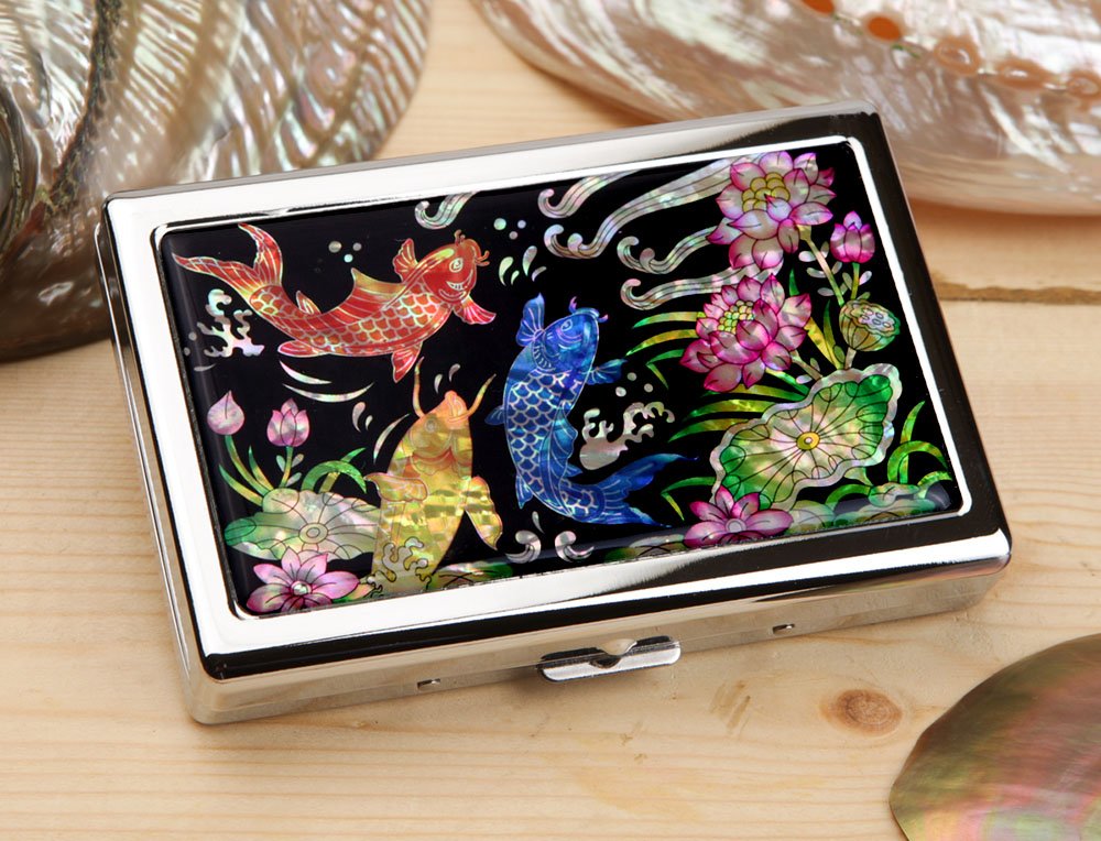 Mother of Pearl Koi Fish Pink Lotus Flower Extra Long 100S Super Slim King Size 16 Cigarette