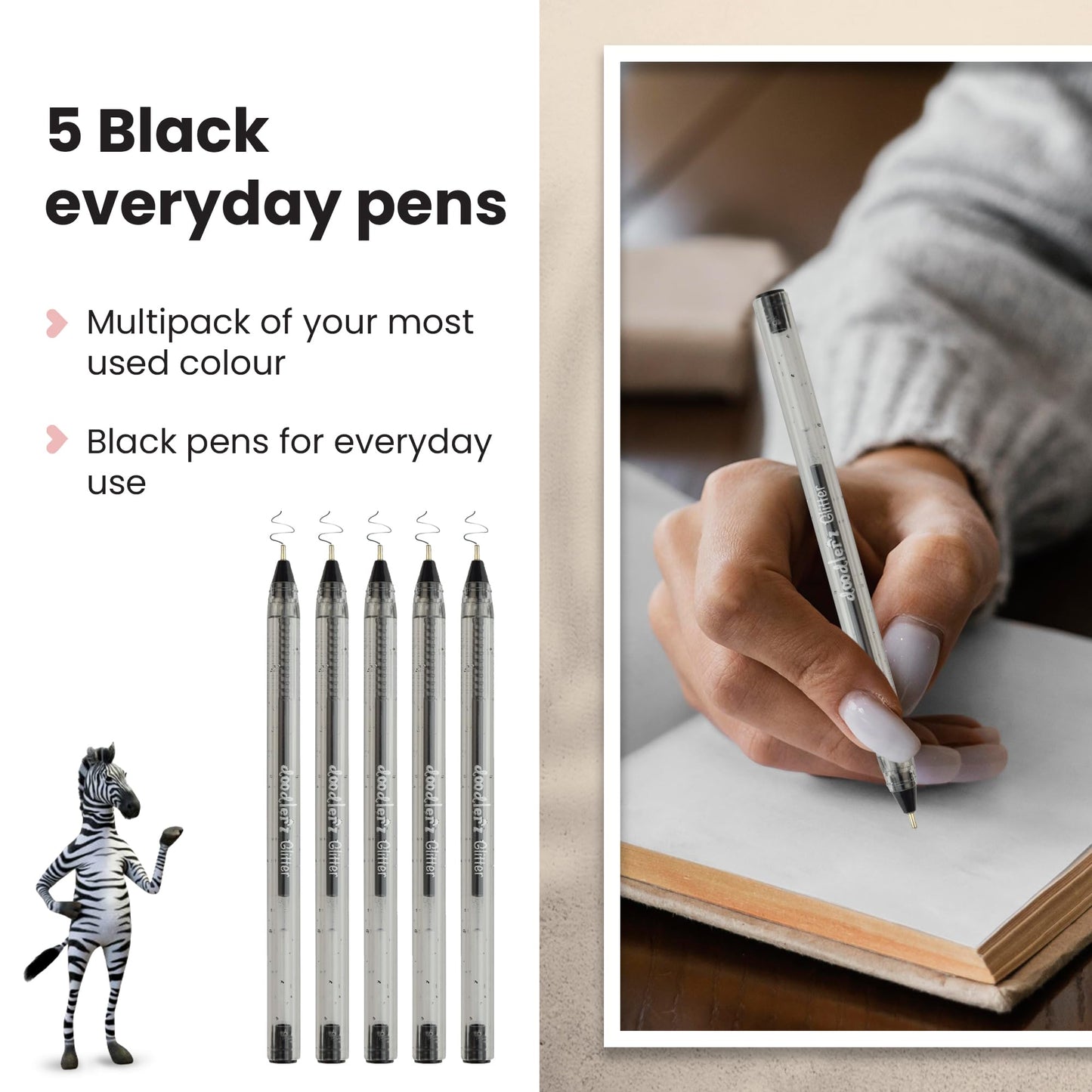 Zebra Pen Doodlerz Gel Stick Pen, Bold Point, 1.0mm, Black Ink, 5-Pack, 2660