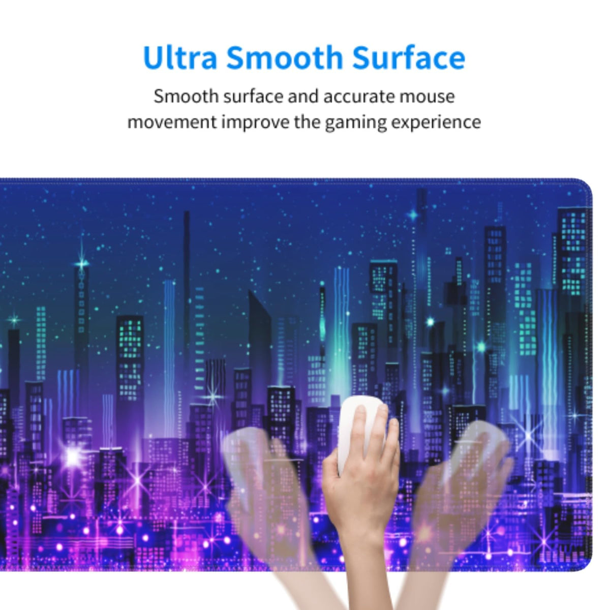 Purple Blue Gaming Mouse Pad 31.5 X 11.8 Inch XL Futuristic Cool Vaporwave City Print Big Mousepad