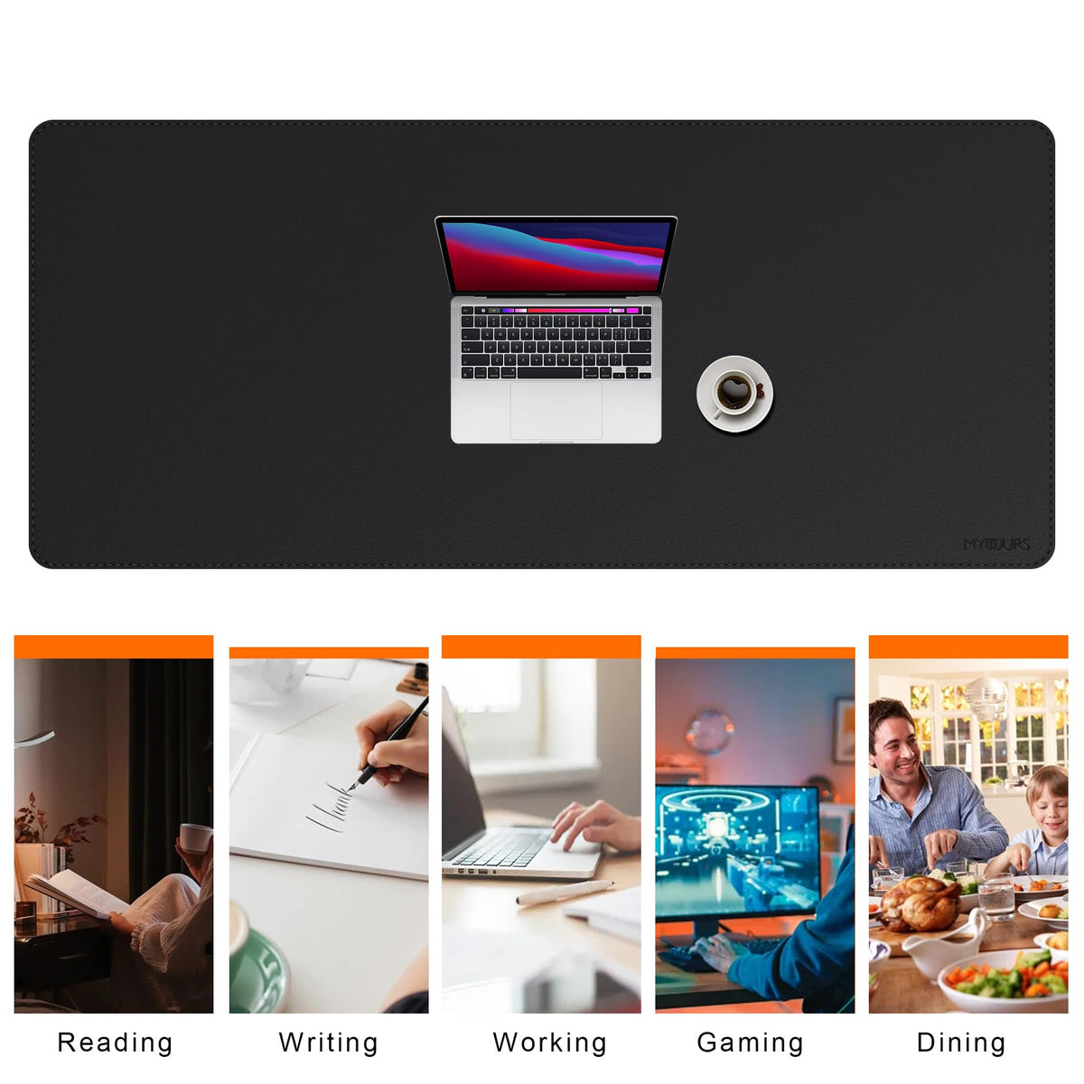 Mydours Giant Desk Mat, 63 x 28-inch Extended PU Leather Desk Pad, (Black)