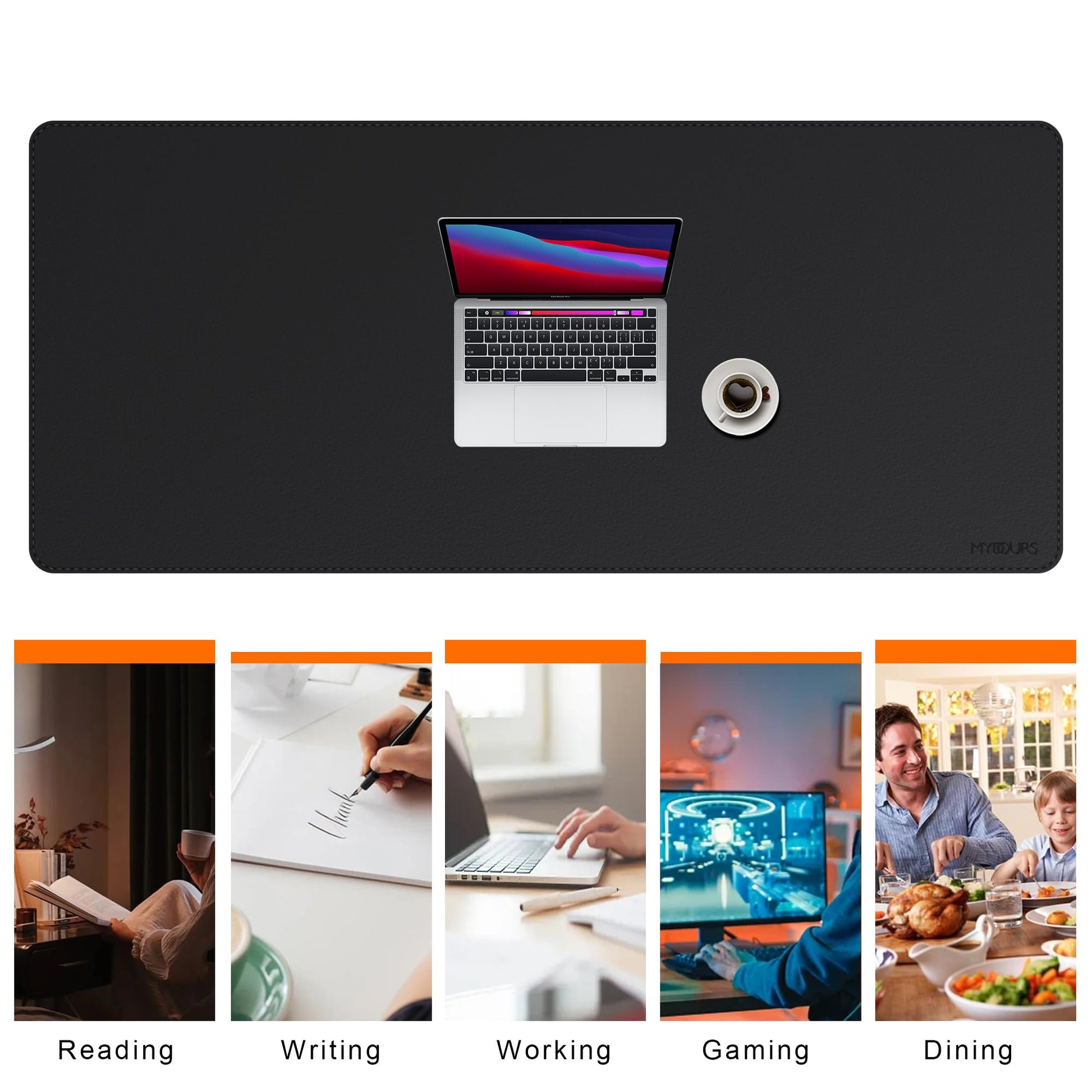 Mydours Giant Desk Mat, 63 x 28-inch Extended PU Leather Desk Pad, (Black)