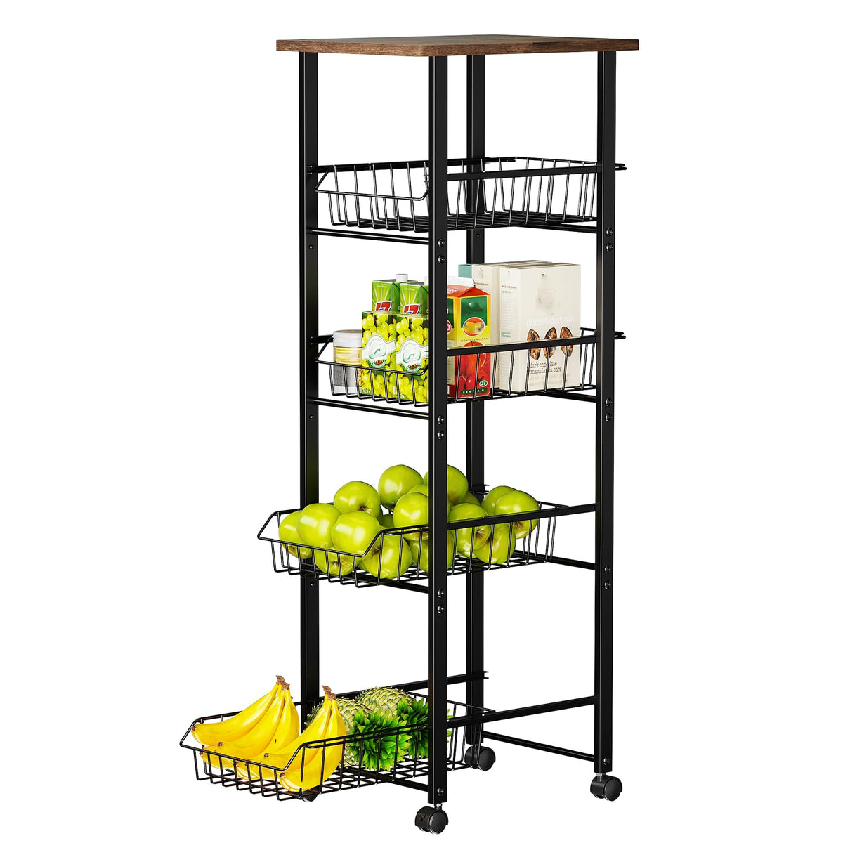 Delamu Fruit Vegetable Basket for Kitchen,5 Tier Storage Cart