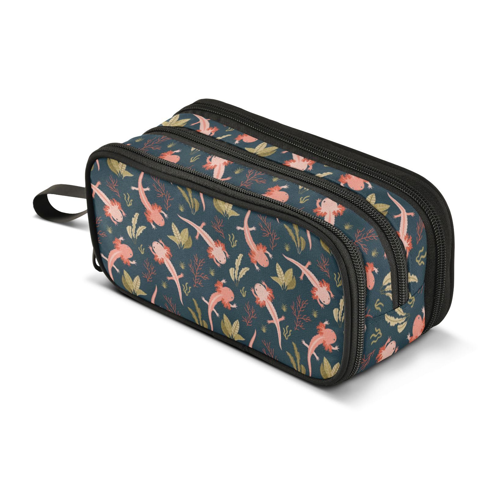 Sletend Pencil Case Cute Axolotl Salamander 3 Compartments Pencil Pouch