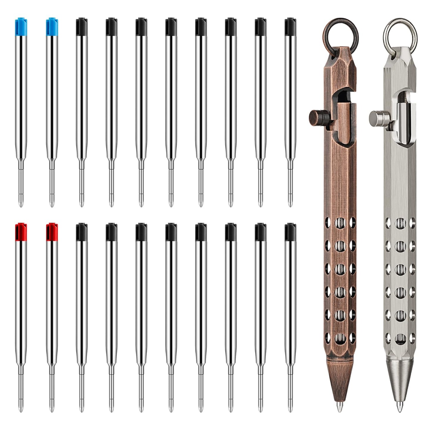 Origin-Joy 2 Pack Bolt Action Pen Set, Six Edge Solid Brass EDC Pocket Tactical Pen With 20