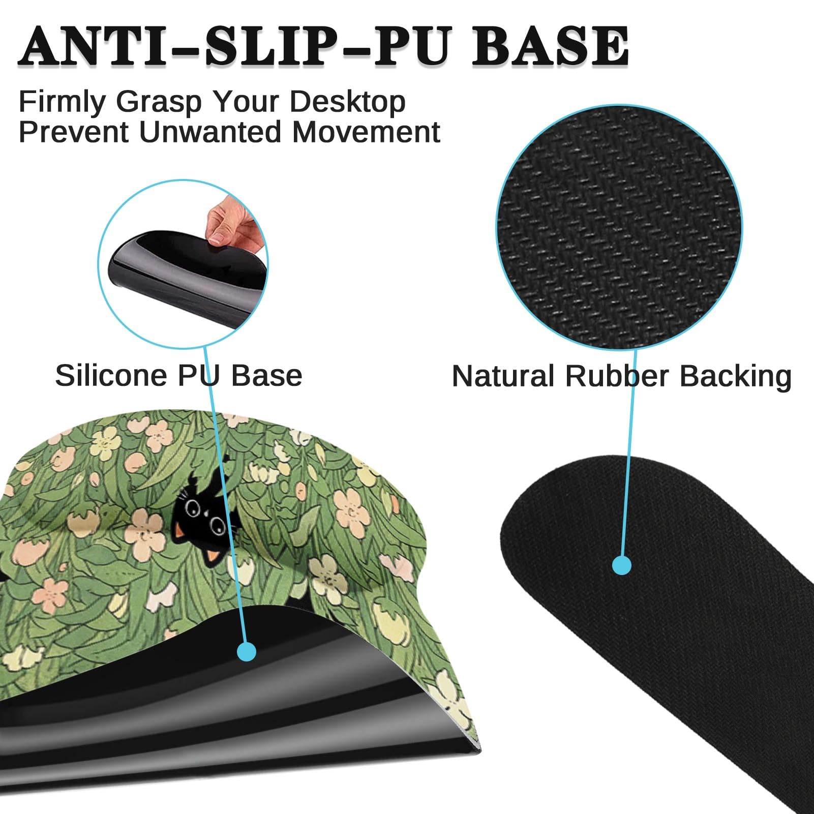 Arttown Keyboard Mouse Pad Set, 4 in 1 Desk Mat Set Black Cat