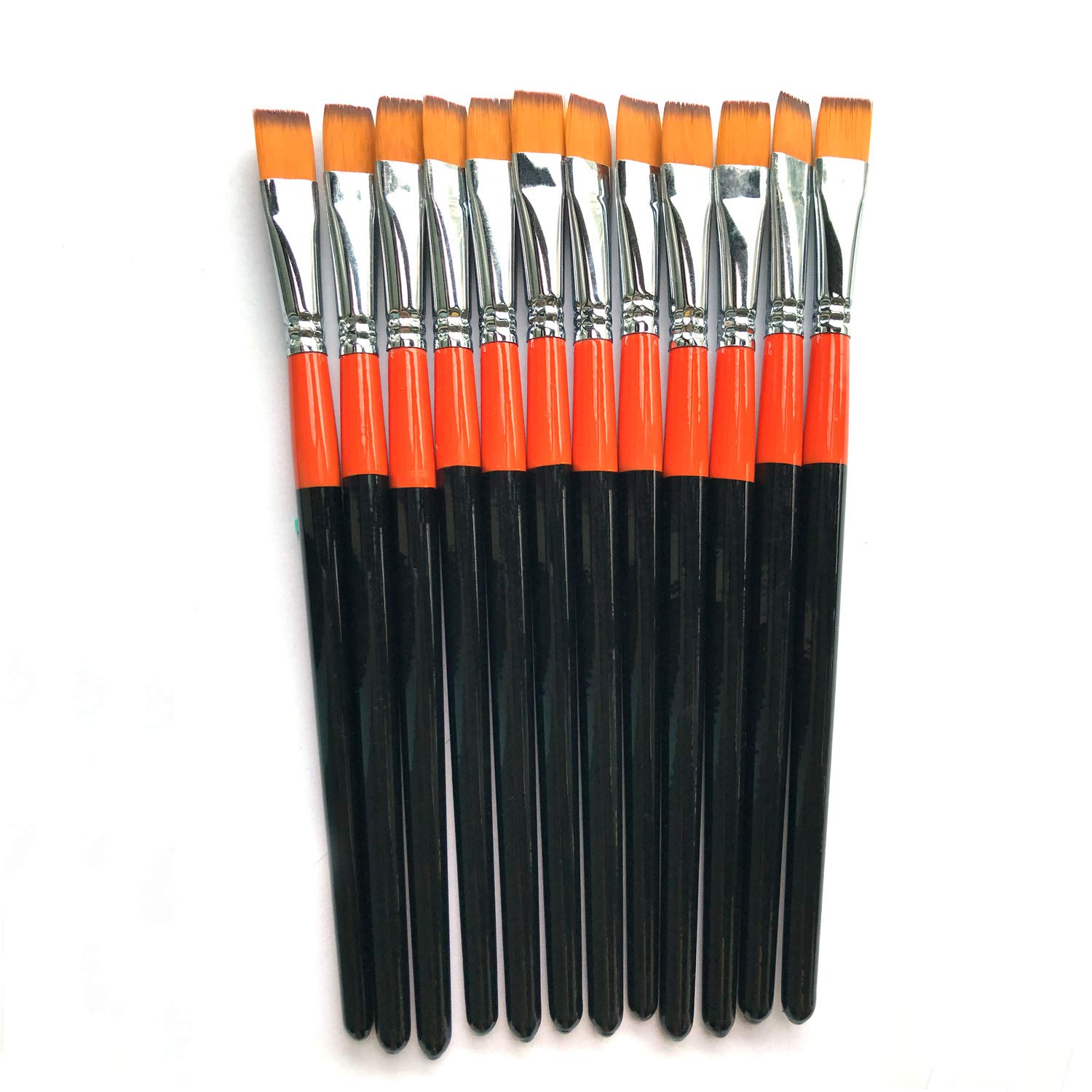 1/2 Inch Flat Bright Paint Brush Set of 12, Premium Taklon Synthetic Hair