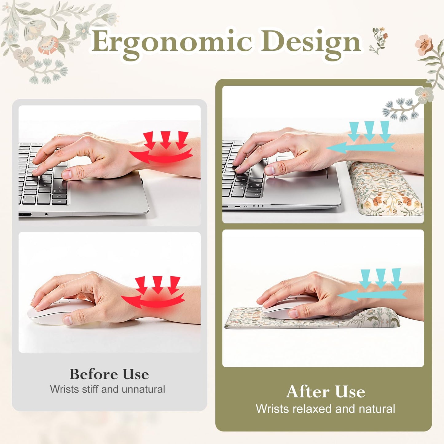 iLeadon Ergonomic Mouse Pad with Wrist Rest, Beige Desk Mat Set