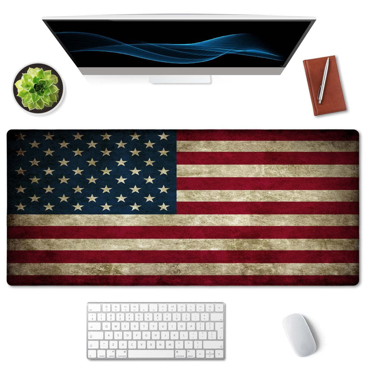 SSOIU Vintage American Patriotic US Flag Mouse Pad 35.5 X 15.7 Inch XXL Full Desk Mousepad Extended