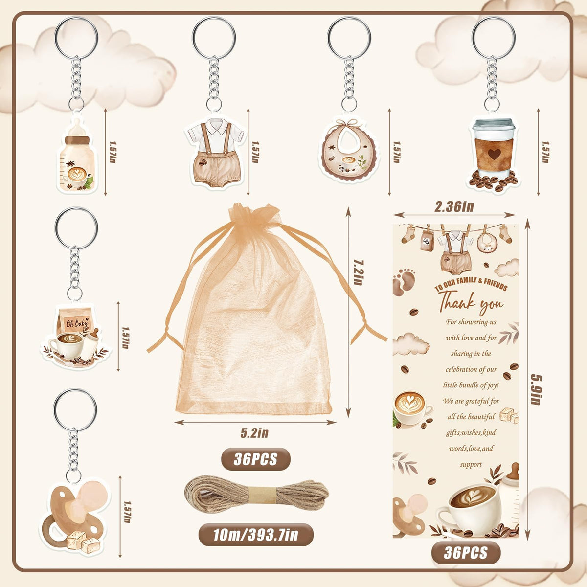 145 Pieces Coffee Baby Shower Favors for Guest A Baby is Brewing Ballpoint Pens and Keychains Gifts