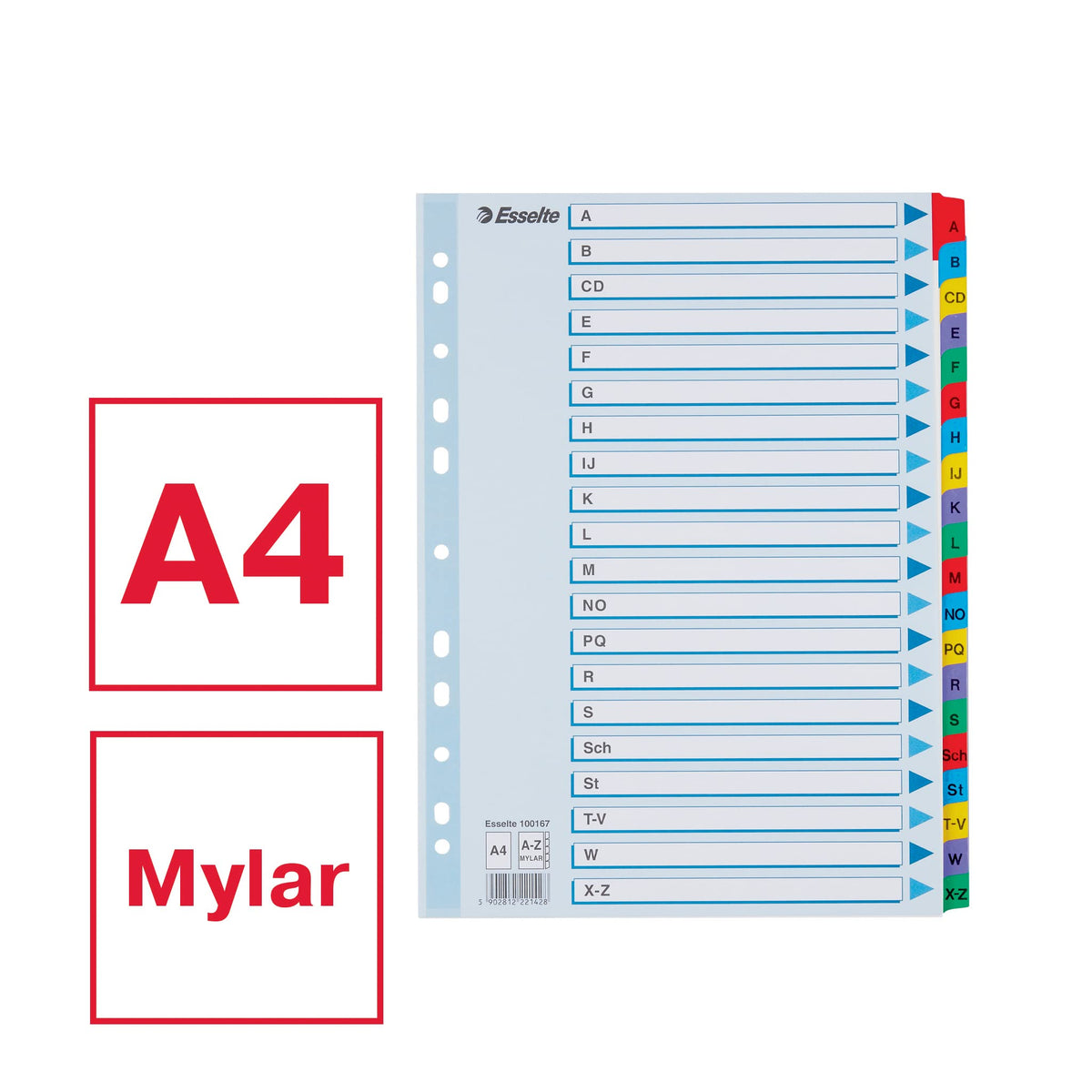 Esselte 100167 Index for A4, Cover Sheet and 20 Dividers, Tabs with Alphabetical Print A-Z