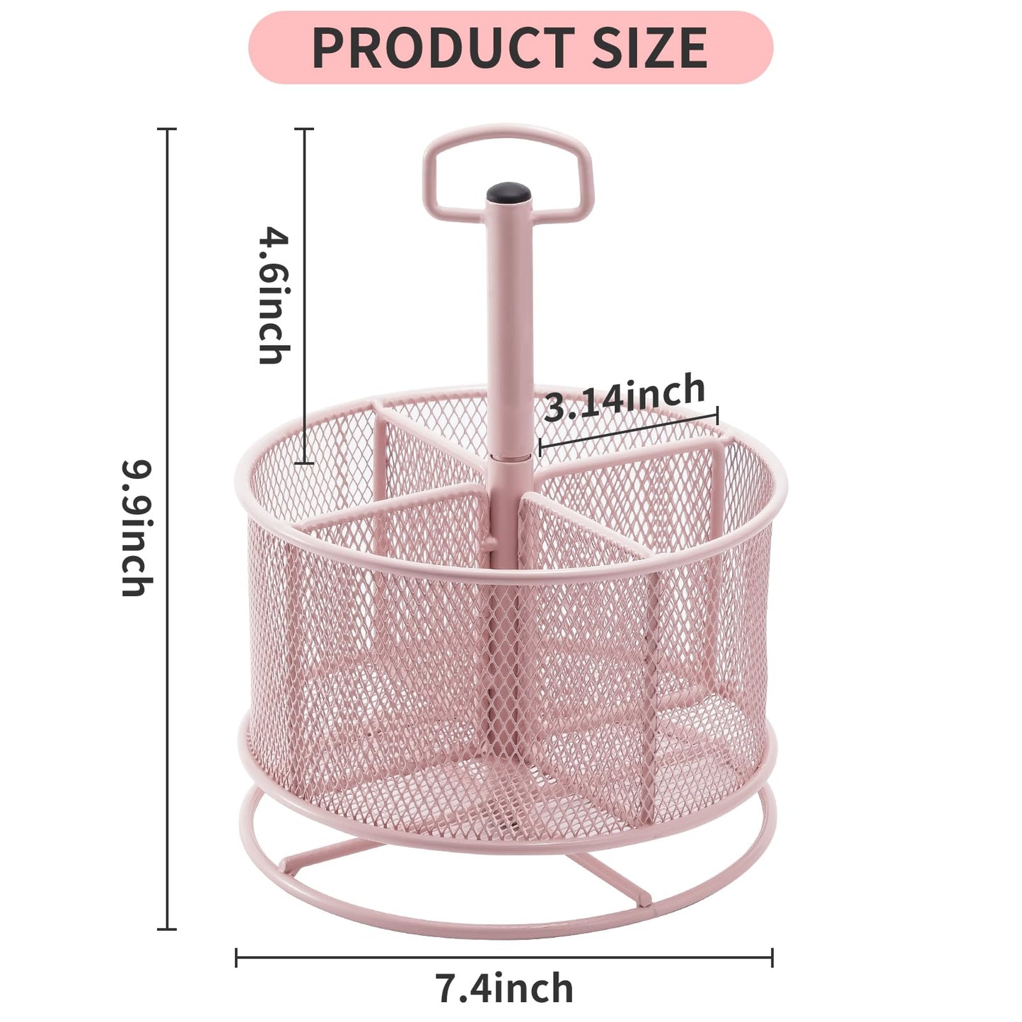 Marbrasse Mesh Desk Organizer, 360-Degree Rotating Multi-Functional Pen Holder, 4 Compartments
