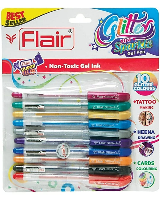 Aeiniwer Xtra Sparkle Glitter Gel 10 Colours Xtra Sparkle Gel Pen by Flair (Pack Of Five = 50 Pens)