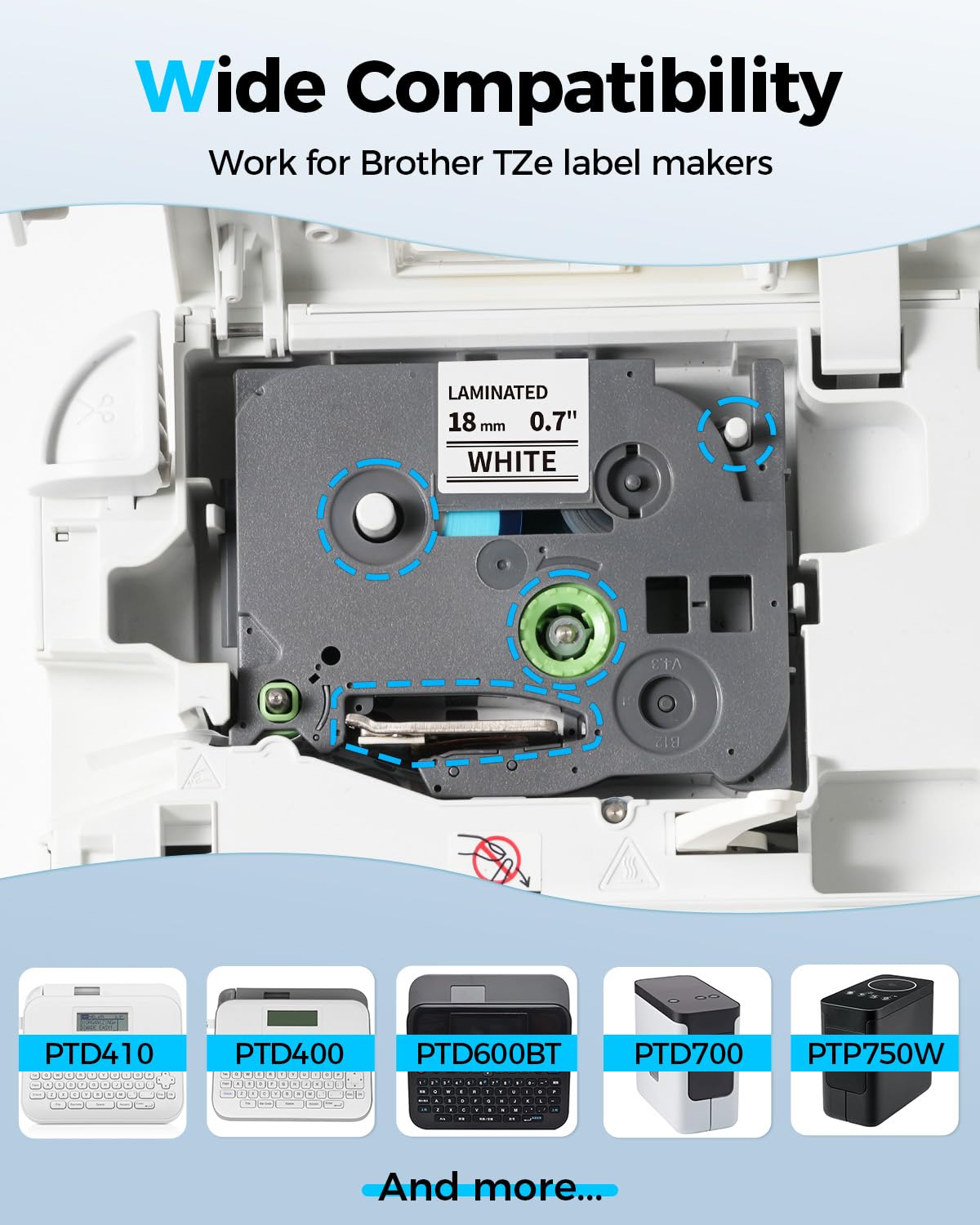18mm 0.7" Laminated White Label Tape Replacement Brother TZe-241