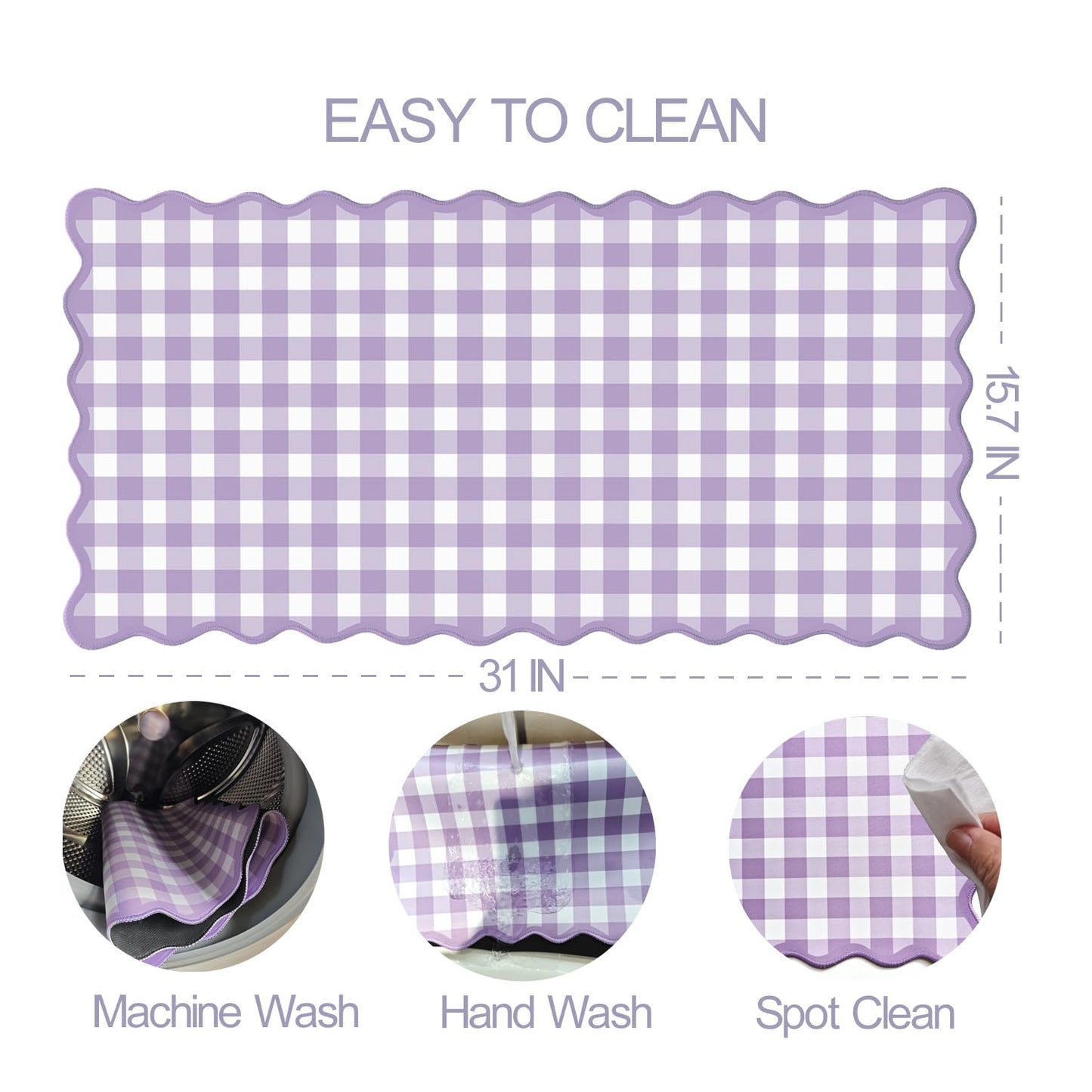 Scalloped‌ Purple Checkered Gingham Desk Mat Cute Pastel Large Mouse Pad Kawaii Cottagecore