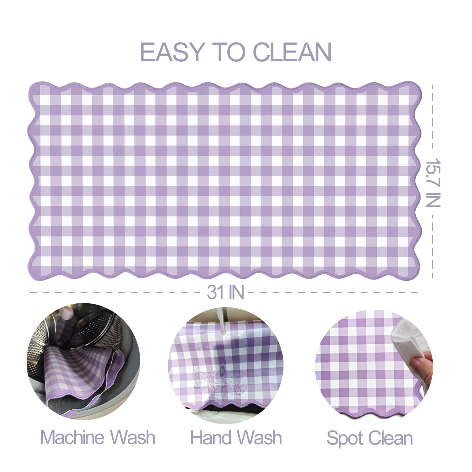 Scalloped‌ Purple Checkered Gingham Desk Mat Cute Pastel Large Mouse Pad Kawaii Cottagecore