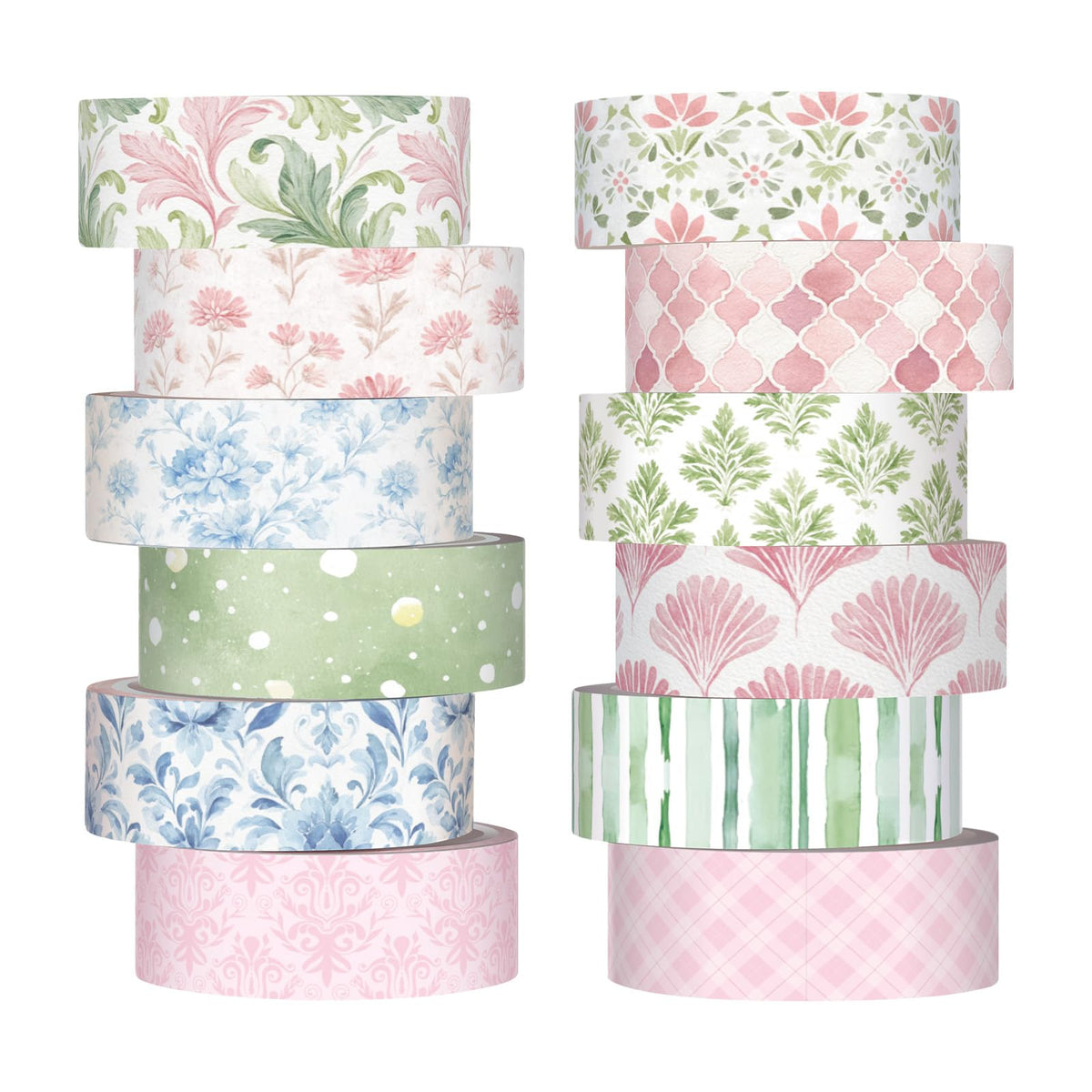YooNotee 12 Rolls Floral Washi Tape Set,Pink,Blue and Green,Garden