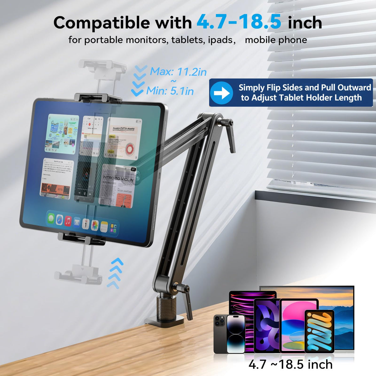 Portable Monitor Arm Mount Holder Screen Stand 18.5" 360° Rotating Base