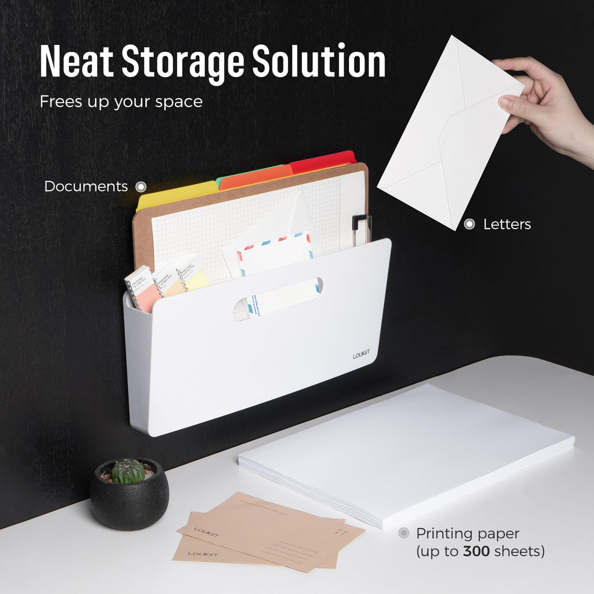 loukin Magnetic File Holder, Wall Mount Paper Organizer, 3 Mount Options