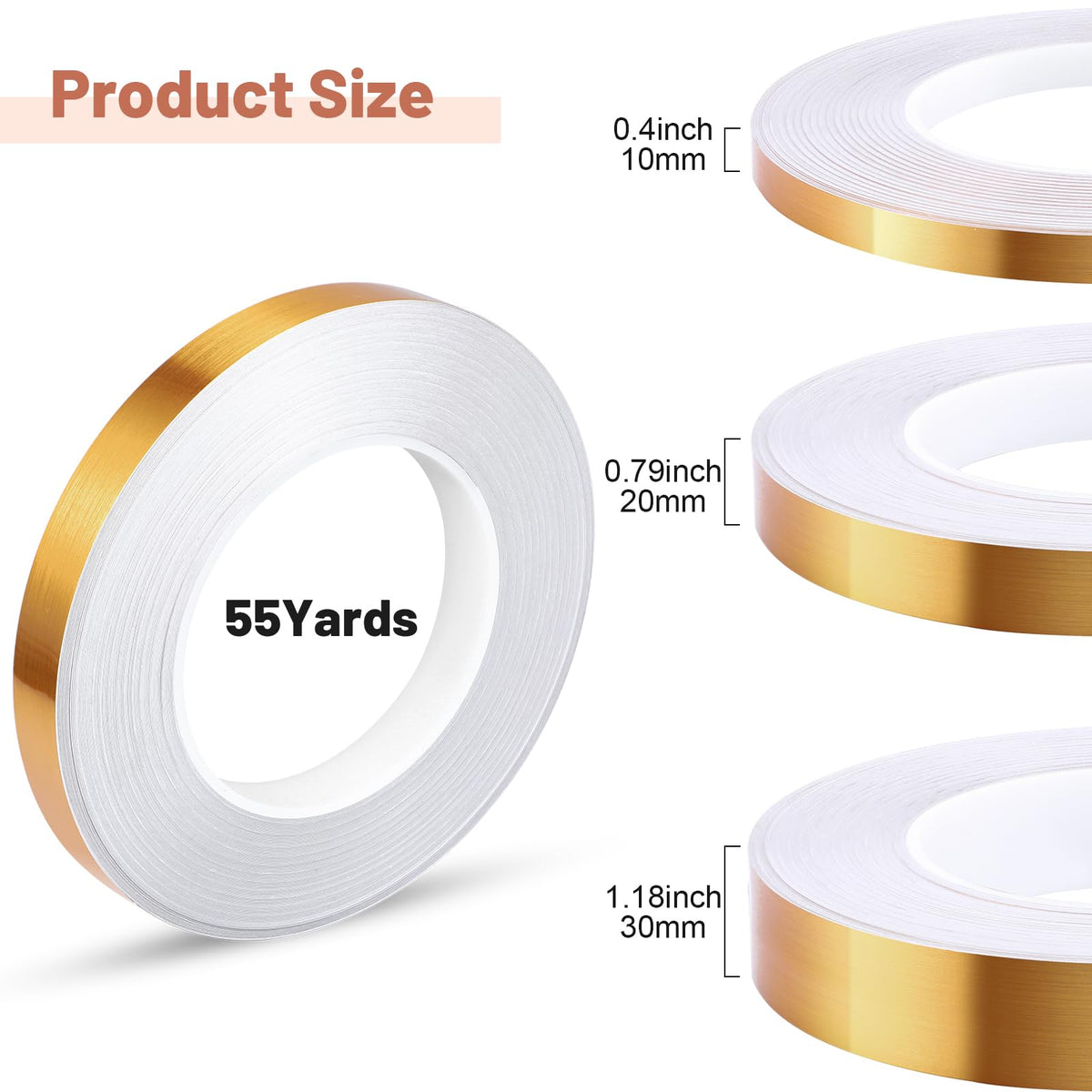 Zonon Gold Washi Tape for Wall Decor Self Adhesive 10/20/30mm