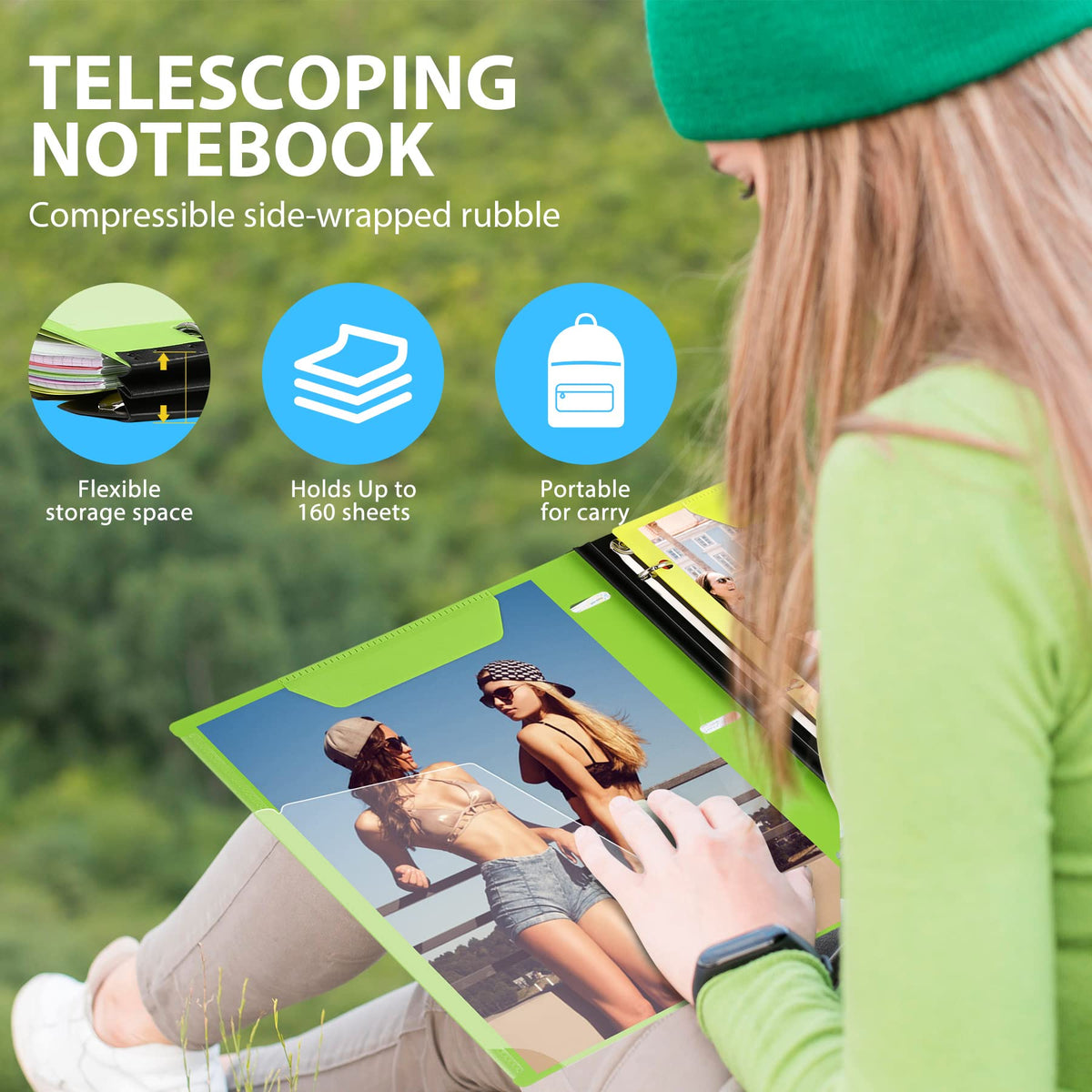 WOT I 2-Pack Telescoping 3 Ring Binder Notebooks, Green