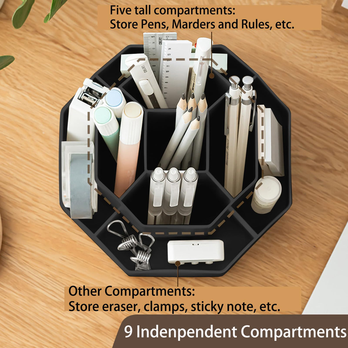 GGIANTGO Pencil Pen Holder for Desk, 9 Slots 360 Degree Rotating Desk Organizer, Cute Pen