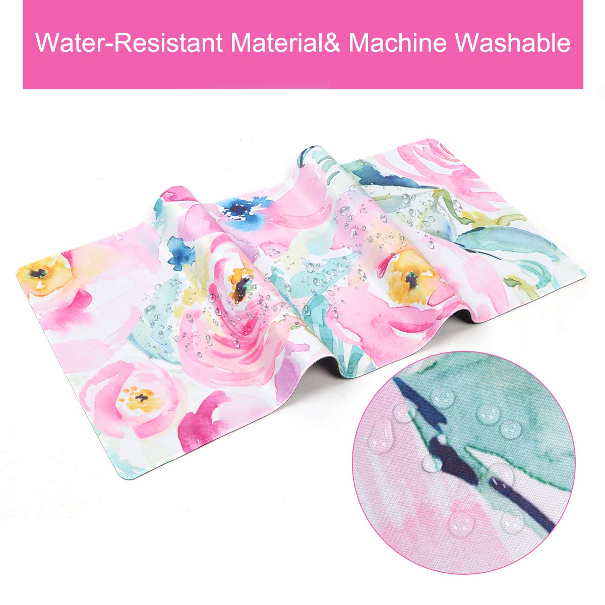 HAOCOO Floral Extended Desk Pad, Large Mouse Mat With Edge Stitching, 2 MM Thick Waterproof