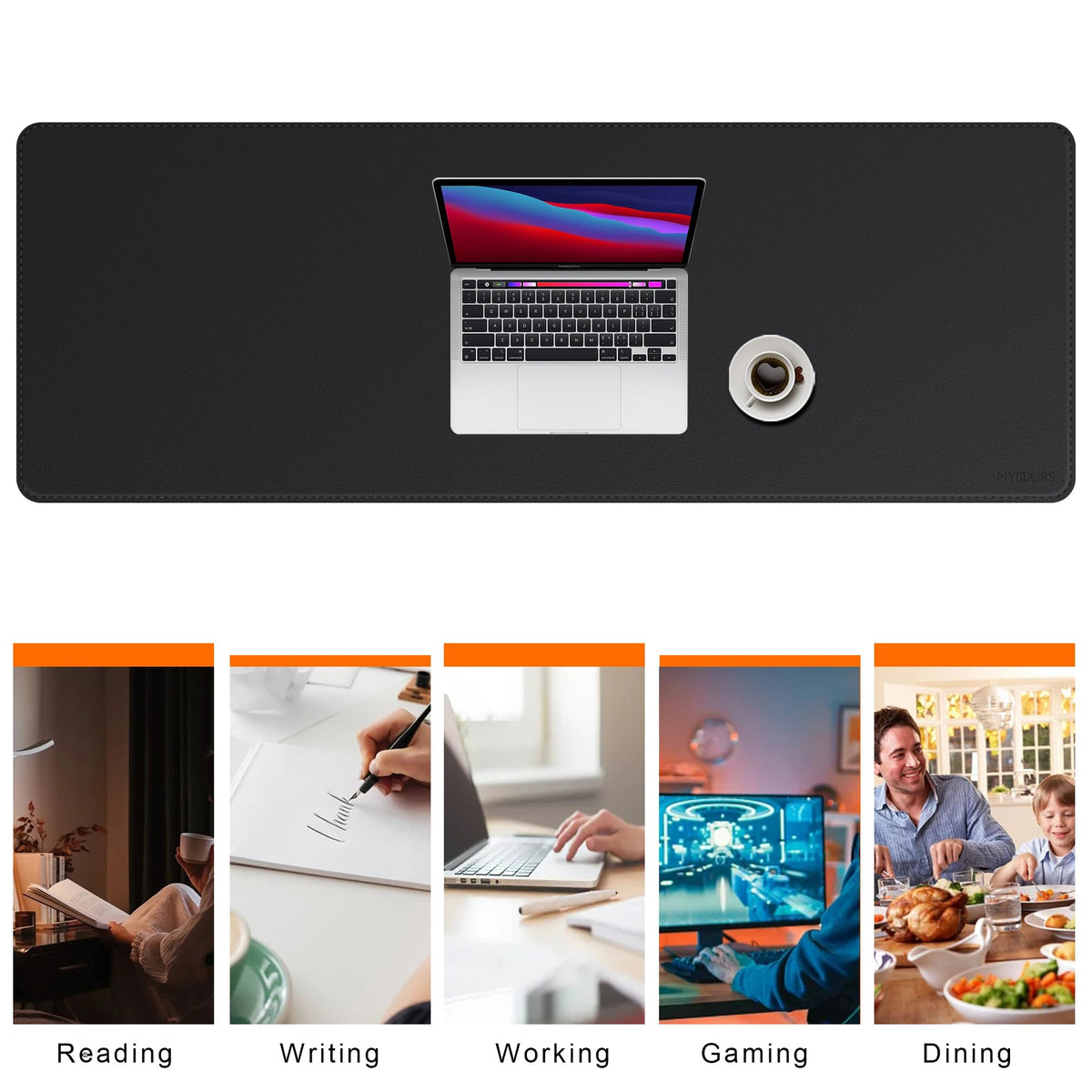 Mydours XXL Large 55" x 20" Gaming Desk Pad, PU Leather & Cork Base, Black