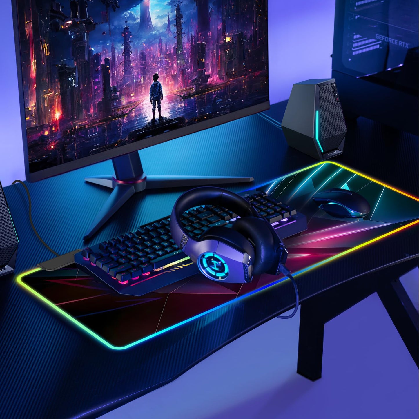 Mouse Pad 31.5 X 11.8 Inches RGB Mouse Mat with 13 Light Modes