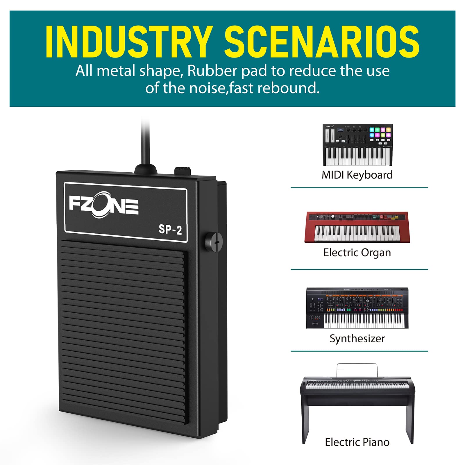 FZONE Compact Sustain Pedal for Keyboards Digital Pianos Synthesizers,Tone Modules,Drum Machines