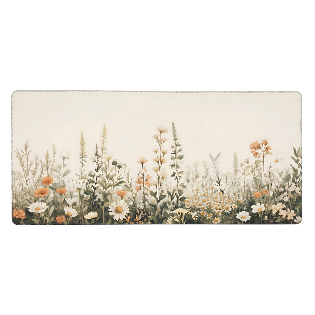 Floral Aesthetic Wildflower Gaming Mouse Pad, Beige Vintage Botanical Desk Mat with Anti-Slip Base