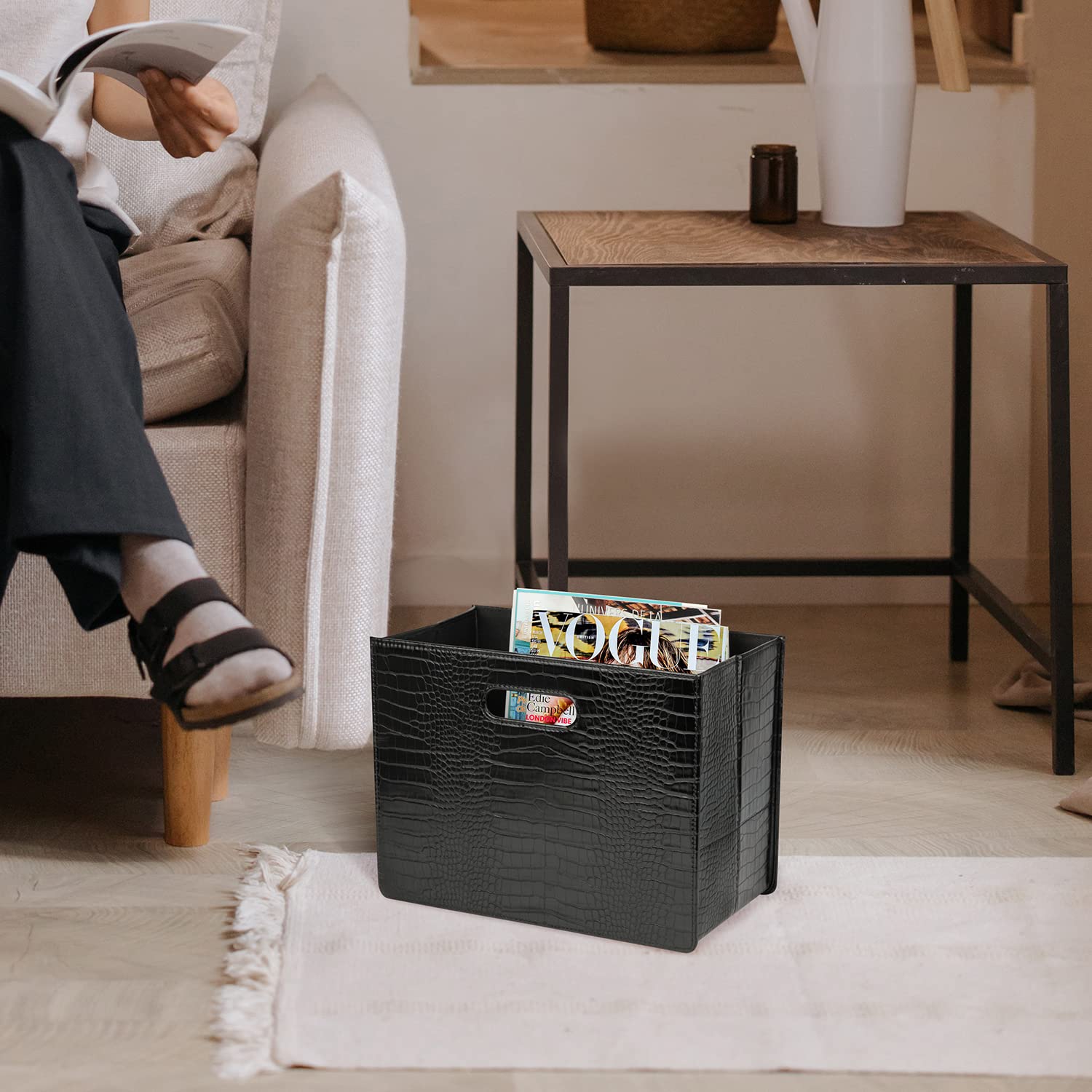 HofferRuffer Magazine Basket Holder, Foldable Magazine Rack, Document File Holder Organizer, File